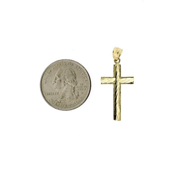 Real 10K Yellow Gold Diamond Cut Cross Pendant - Picture 3 of 7